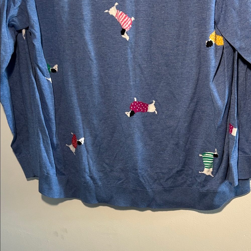 Talbots, Woman’s Size 2X Blue Sweatshirt with Colorful Dog Motifs - Picture 5 of 7